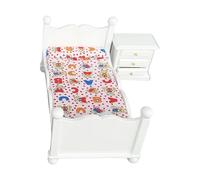 AOOOWER Ensemble De Lit Et Table D'appoint Réalistes 1/12 pour Activités Créatives pour Décoration Modèle Lit Table Chevet Miniatures en Bois