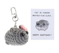 AOOOWER Joli porte-clés hamster couineur avec des designs élégants en laine tricotée à la main pour sac et voiture, Size 4cmx5.5cm/1.57inchx2.17inch, Laine alliage, Pas de gemme