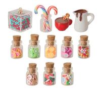 AOOOWER Lot de 12 bouteilles miniatures en verre avec bouchon en liège et accessoires de scène de bonbons arc-en-ciel sur le thème de Noël