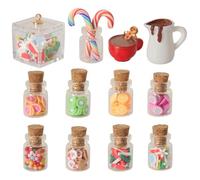 AOOOWER Lot de 12 bouteilles miniatures en verre avec bouchon en liège et accessoires de scène de bonbons arc-en-ciel sur le thème de Noël