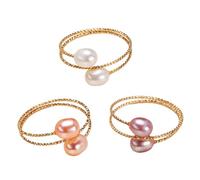 AOOOWER Lot de 3 bagues réglables avec perles d'eau douce - Accessoire de bijoux faits à la main, 5.85x4.68in, Cuivre nacré, Aucune pierre précieuse