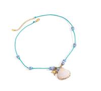 AOOOWER Oceanics Styles Collier tressé à longueur réglable avec pendentif en perles de coquillage pour les loisirs ou la plage, 5.07x5.85in, Acier inoxydable, corde tressée, Pas de gemme