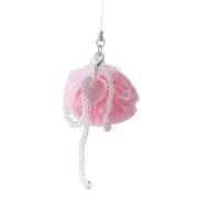 AOOOWER Pendentif en forme de boule en peluche en forme de cœur et étoile pour téléphone portable, 16cm, Boule à cheveux + perles de cristal + acrylique, Pas de gemme