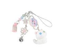 AOOOWER Porte-clés avec pendentif en forme de chat - Adorable motif à carreaux - Accessoire de sac d'étudiant - Pour un usage quotidien et l'école, 2.73x2.73in, Matériaux mélangés, Pas de gemme