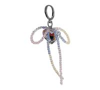 AOOOWER Porte-clés avec pendentif en forme de cœur et nœud papillon - Bijou élégant pour portefeuille, 13CM, Cristal + métal + ruban, Pas de gemme