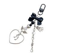 AOOOWER Porte-clés avec pendentif en forme de cœur et nœud pour téléphone portable - Bijou élégant pour portefeuille, 13.6cm, Perles, Pas de gemme