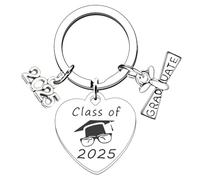AOOOWER Porte-clés de remise de diplôme 2025 avec texture en acier inoxydable pour adolescents et garçons, 3cm28*29mm, Acier inoxydable, Pas de gemme