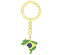 AOOOWER Porte-clés élégant avec drapeau brésilien polyvalent - Carte du Brésil - En acier - Culture du Brésil, 3.12x1.95in, Acier titane, Pas de gemme