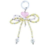 AOOOWER Porte-clés élégant en alliage avec nœud en forme de nœud - Breloque tendance pour sac à main, 12CM, Perles de riz + alliage, Pas de gemme