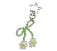AOOOWER Porte-clés en forme de fleur tissée avec pendentif délicat en alliage pour la nature, A8.2cm B10CM C9.5cm, Perles de riz + alliage, Pas de gemme