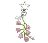 AOOOWER Porte-clés en forme de fleur tissée avec pendentif délicat en alliage pour la nature, A8.2cm B10CM C9.5cm, Perles de riz + alliage, Pas de gemme