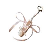 AOOOWER Porte-clés tendance en forme de chaussure de ballet avec perles et ruban, accessoire charmant et élégant portable
