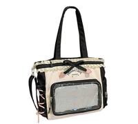 AOOOWER Sac à dos contrasté décoratif à volants en polyester Compartiments spacieux pratiques pour les navetteurs artistiques, Trousse de maquillage noire