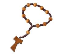 AOOOWER Wooden Bead Rosary with 8mm Beads and Crosses Pendant for Prayer Meditation Elegant Wood Grains Wood
