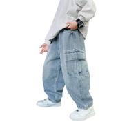 AOOPOO Baggy Jeans pour Garçons Pantalons Cargo en Denim avec Poches Pantalons Jean à Taille Élastique pour Printemps et Automne Large Décontracté Hip Hop Y2K Streetwear 3-15 Ans