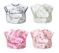 AOOPOO Bavoir Etanche à Manchs Courtes, Lot de 4 Tablier Bavoir Bébé avec Poche, Tablier d'Alimentation de Jeu, de Peinture, Bavoir Imperméable Unisexe pour Bébé Enfant 0-5 Ans