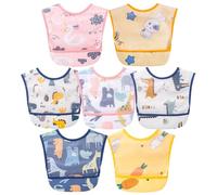 AOOPOO Bavoirs Bebe Sans Manche, Lot de 5 Etanche Bavoir Bébé 100% Coton avec Boutons-Pression, Tablier d'Alimentation avec Poches, Bavoir Imperméable Unisexe pour Bébé Tout-Petit Enfant 0-5 Ans