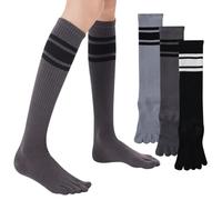 AOOPOO Chaussette à Doigts Femme Chaussette Orteils Séparés de Sport en Coton, Chaussettes Hautes Montantes Femme Chaussettes Genoux Longues avec Doigt de Pied Socquette, EU 35-40, 3 Paires