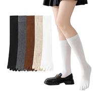 AOOPOO Chaussette à Doigts Femme Chaussettes Orteils Séparés de Sport en Coton, Chaussettes Hautes Montantes Femme Chaussettes de Genoux Longues avec Doigt de Pied Socquettes, EU 35-40, 5 Paires