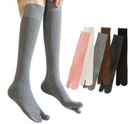 AOOPOO Chaussettes Tabi Femme Flip Flop Geta Chaussette en Coton, Chaussettes Hautes Montantes Femme Chaussettes de Genoux Longues avec Doigts, Chaussettes Tongs pour Femme, EU 34-40, 6 Paires