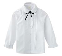 AOOPOO Chemise Blanche à Manches Longues pour Filles 3-15 Ans Chemisiers à Volants en Coton T-Shirt Tops avec Nœud Papillon Chemises Boutonnées pour Uniformes Scolaires