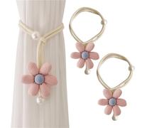 AOOPOO Embrasse à Rideaux, 2 Pièces Embrasse de Rideau Corde en Forme Fleurs avec Perles pour Enfant, Attache Rideau Fleurs Mignon Boucle à Rideaux pour Décoration de Chambre d'enfant