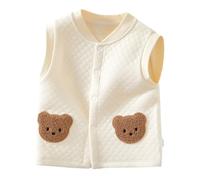 AOOPOO Gilet pour Bébé Fille Garçon Manteau sans Manches Veste Chaude en Coton Printemps Automne Cardigan Haut avec Bouton-pression Gilet Rembourré Ours de Dessin Animé pour Bébé Tout-petit 0-24 Mois