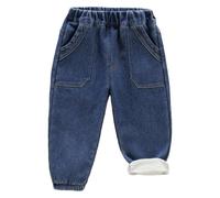AOOPOO Jeans Doublé en Polaire pour Enfant Pantalons Denim en Coton Chauds avec Taille Élastiquée et Poches Pantalon Jean Thermique d'hiver pour Bébé Tout-Petits Enfants Garçon Fille 1-7 Ans