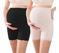 AOOPOO Lot de 2 Culotte de Maternité pour Femme sous-vêtements de Grossesse Taille Haute Réglable Boxer Short sous Robe Panty Anti-frottement Cuisse Legging Court avec Dentelle pour Femme Enceintes