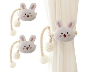 AOOPOO Lot de 2 Embrasse à Rideaux Corde en Forme d'Animal de Dessin Animé avec Boule de Perle pour Enfant Attache de Rideau Ours Lapin Lion Mignon Boucle à Rideaux pour Décoration de Chambre d'enfant