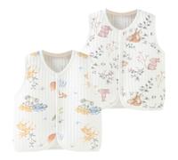 AOOPOO Lot de 2 Gilet Coton pour Bébé Fille Garçon Manteaux sans Manches avec Motif Cartoon Cardigan Haut Bouton-pression Printemps Automne Veste sans Manches pour Nouveau-né Tout-petit 0-2 Ans