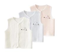 AOOPOO Lot de 3 Gilet Coton Chaud pour Bébé Fille Garçon Manteaux Sans Manches avec Motif de Nuages Veste Printemps Automne Cardigan Haut avec Bouton-pression pour Nouveau-né Tout-petit 0-2 Ans