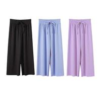 AOOPOO Lot de 3 Pantalon à Jambe Large pour Fille Pantalons d'été Long et Léger Pantalons Décontracté à Taille Élastique Pantalon Ample de Couleur Unie pour Bébé Enfants Filles 2-8 Ans