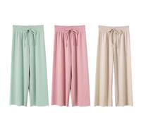 AOOPOO Lot de 3 Pantalon à Jambe Large pour Fille Pantalons d'été Long et Léger Pantalons Décontracté à Taille Élastique Pantalon Ample de Couleur Unie pour Bébé Enfants Filles 2-8 Ans