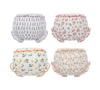 AOOPOO Lot de 4 Bloomer Bébé Fille Culotte en Coton avec Volants Princesse Short Couvre-Couche Mignon sous-Vêtements Souple Pantalon Respirant Volants Slips Elastique pour Tout-Petit Enfant 1-4 Ans
