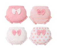AOOPOO Lot de 4 Culotte Bébé Fille Coton Short Bloomer Couvre-Couche Mignon avec Nœud Papillon sous-vêtements Souple Pantalon Respirant Volants Slips Elastique pour Bébé Tout-Petit 6 Mois-3 Ans