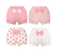 AOOPOO Lot de 4 Culotte Bébé Fille Coton Short Bloomer Couvre-Couche Mignon avec Nœud Papillon sous-vêtements Souple Pantalon Respirant Volants Slips Elastique pour Bébé Tout-Petit 6 Mois-3 Ans