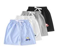 AOOPOO Lot of 4 Shorts d'été en Coton pour Bébé Garçon Fille Shorty Pantalon Court Uni Casual Mignon Short Taille Élastique avec Cordon de Serrage pour Tout-Petits Enfants 6 Mois-4 Ans Vêtements d'été