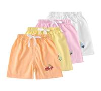 AOOPOO Lot of 4 Shorts d'été en Coton pour Bébé Garçon Fille Shorty Pantalon Court Uni Casual Mignon Short Taille Élastique avec Cordon de Serrage pour Tout-Petits Enfants 6 Mois-4 Ans Vêtements d'été