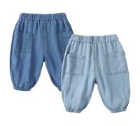 AOOPOO Pantalon Bloomers Été pour Bébé Garçon Fille Pantalon Bouffant en Denim à Taille Elastiquée Pantalons Ample Décontracté Jogging Sport pour Bébé Tout-Petits Enfant 6 Mois-4 Ans
