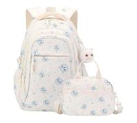 AOOPOO Schulrucksack Mädchen Schultasche Schule Rucksack Set Kinder Teenager Aesthetic 2-Teilig Schulranzen für Mädchen Schule Freizeit mit Lunchpaket Tasche und Anhänger