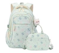 AOOPOO Schulrucksack Mädchen Schultasche Schule Rucksack Set Kinder Teenager Aesthetic 2-Teilig Schulranzen für Mädchen Schule Freizeit mit Lunchpaket Tasche und Anhänger