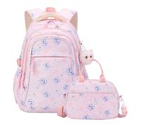 AOOPOO Schulrucksack Mädchen Schultasche Schule Rucksack Set Kinder Teenager Aesthetic 2-Teilig Schulranzen für Mädchen Schule Freizeit mit Lunchpaket Tasche und Anhänger