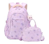 AOOPOO Schulrucksack Mädchen Schultasche Schule Rucksack Set Kinder Teenager Aesthetic 2-Teilig Schulranzen für Mädchen Schule Freizeit mit Lunchpaket Tasche und Anhänger