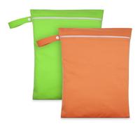 AOOSA 2 Pièces Sac Linge Sale, Réutilisable Sacs à Couches, Vert & Orange | avec Poignée et Fermeture Éclair, Impermeable Wet Dry Bag pour Maillots de Bain Mouillés, Voyage, Salle de Sport, Plage