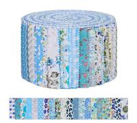 AOOSA Lot de 40 Bandes de Tissu Jelly Roll pour le Quilting, Bandes de Coton Prédécoupées de 6,35 x 111,88 cm, avec 20 Imprimés Floraux Assortis, pour Couture, Couvertures et Loisirs Créatifs, Bleu