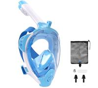 AOOSA Masque de Plongée Intégral pour Adultes, Vue Panoramique à 180°, avec Support de Caméra, Anti-buée et Anti-Fuite, Masque Tuba avec Système de Respiration Avancé, sans Risque de CO2 - Bleu, L/XL
