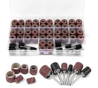 AOOSU 144Pcs Tambour De Ponçage avec Boîte Gratuite, Manchons Abrasifs | Comprenant 144 Bandes de Ponçage Grain 132 et 12 Tambour Mandrin en Caoutchouc pour Dremel Outils Rotatifs