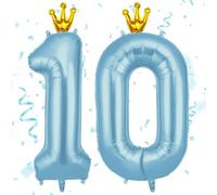 AOOSU Ballon d'Anniversaire 10 Ans Couronne Bleue, Foil Ballon Numéro Chiffre 101cm, Gonflable Hélium, Deco Anniversaire 10 Ans Grand Ballons pour Fête Party Mariage
