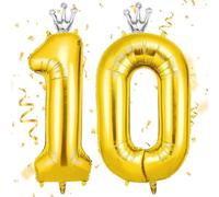 AOOSU Ballon d'Anniversaire 10 Ans Couronne Or, Foil Ballon Numéro Chiffre 101cm, Gonflable Hélium, Deco Anniversaire 10 Ans Grand Ballons pour Fête Party Mariage